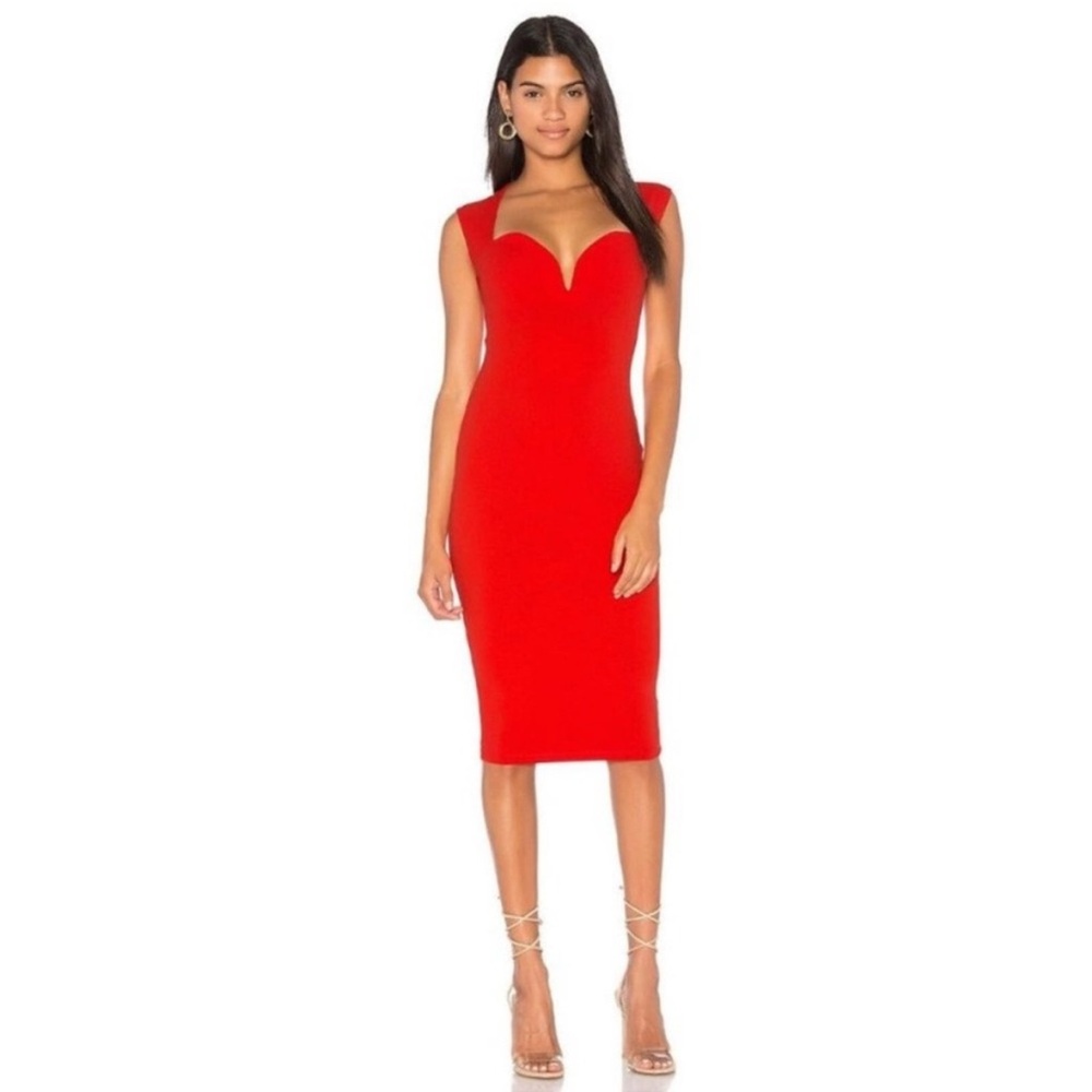 REVOLVE x NOOKIE Madonna Midi Dress Pinup Bodycon in Cherry Red Size XS